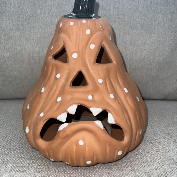 TERRACOTTA JACK O LANTERN GOURD 9.5" melty monster face squash Halloween RARE - Picture 5 of 5